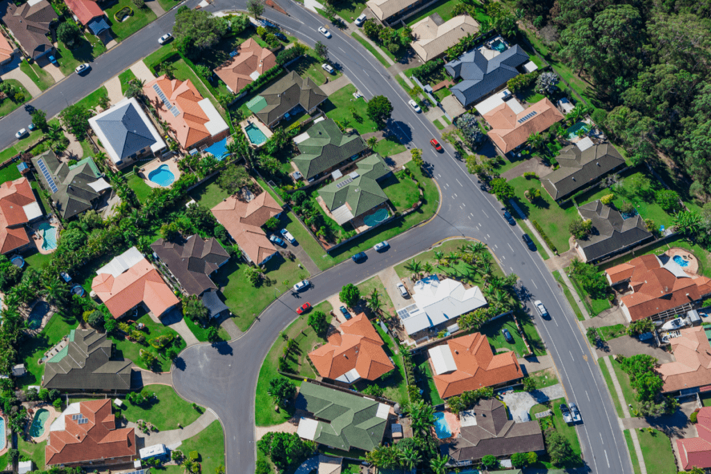 Aerial shot of a neighbourhood